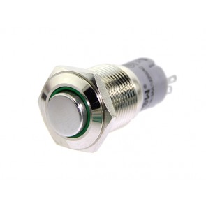 16mm Botón de iluminación momentanea de metal - LED verde